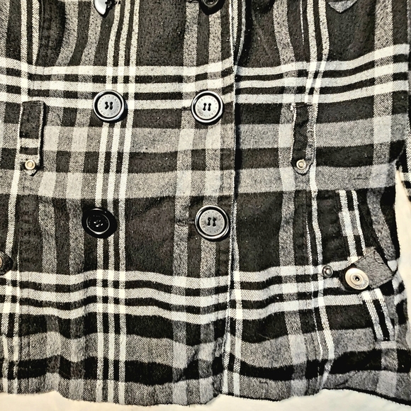 JOU JOU black white plaid 6 button closure pea coat jacket - Picture 12 of 14
